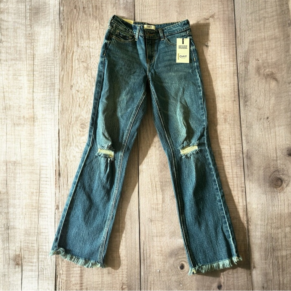Oat New York High Rise Relaxed Straight Fringe Hem Jeans